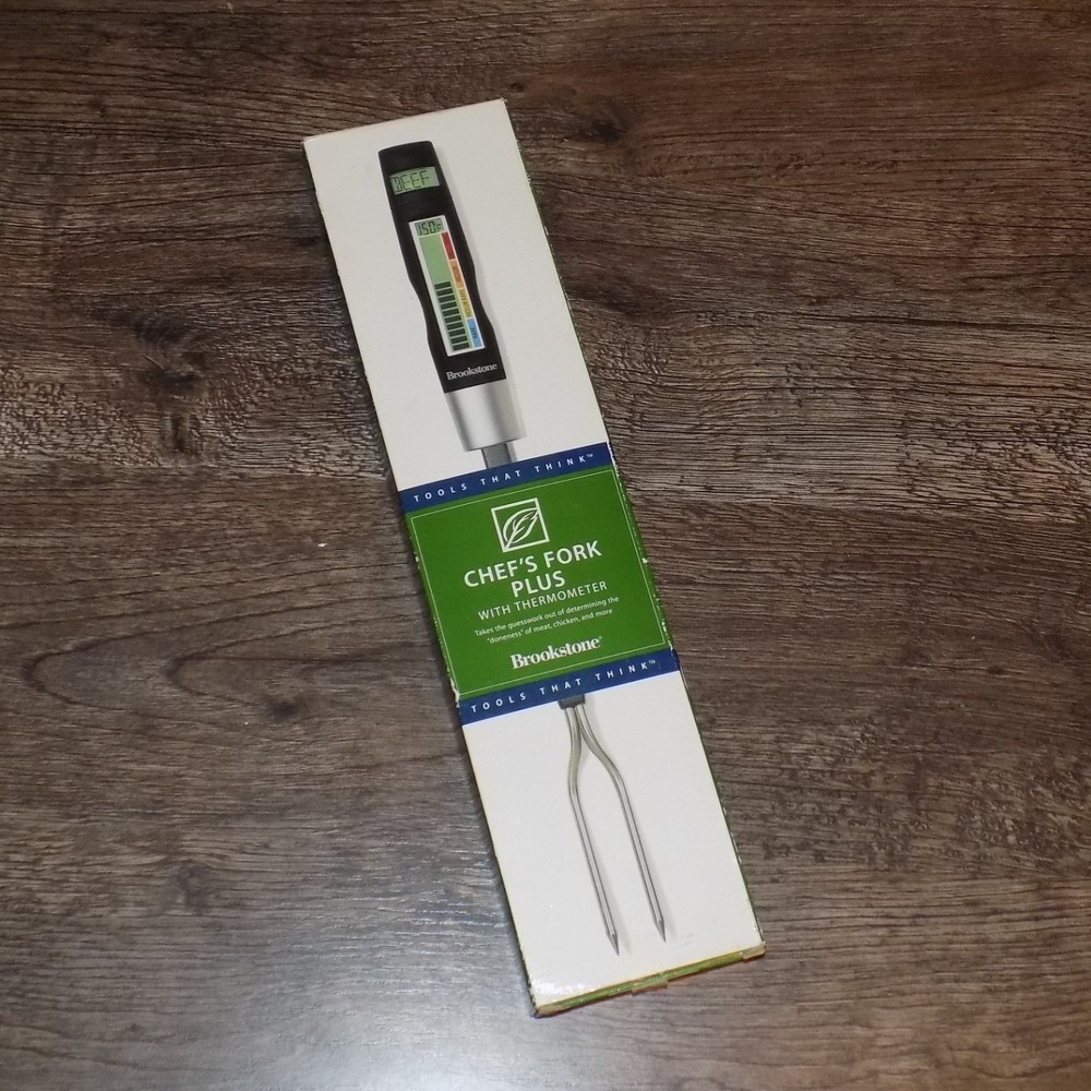 Brookstone Chef's Fork Plus Digital Meat Thermometer Black Silver New‎